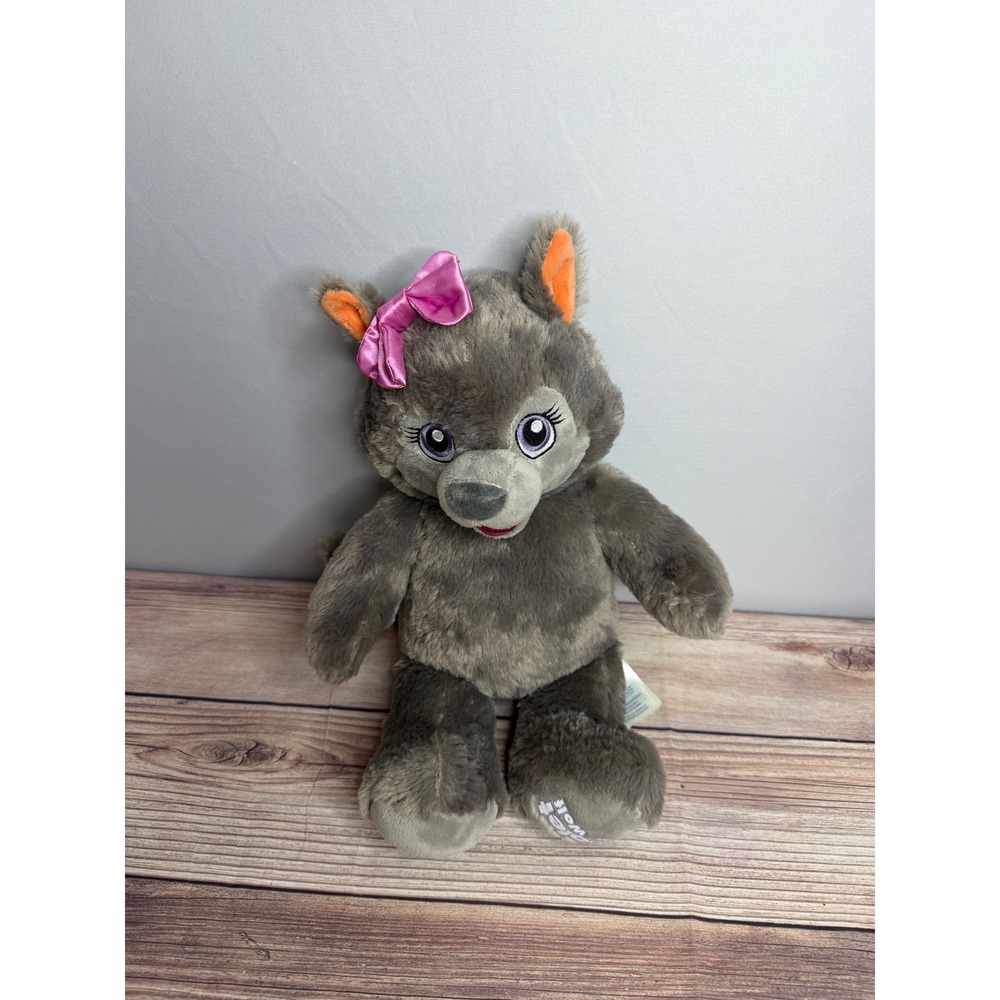 Build-A-Bear Great Wolf Lodge Violet the Wolf Grey Plush Pink Bow 16 inch‎